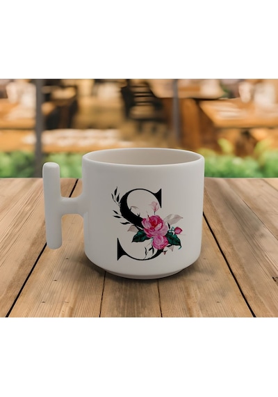 Latte & Espresso El Yapımı 's' Baş Harf Kupa T Kulp Kupa 200 Ml Beyaz