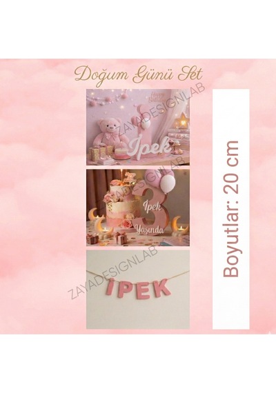 Kişiye Özel Çocuk Doğum Günü Seti 20 Cm Parti Dekoru- 3-6 Harf Aralığı İsimler İçin