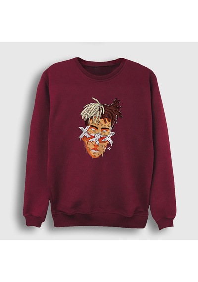 Presmono Unisex Melting Xxxtentacion Sweatshirt Bordo