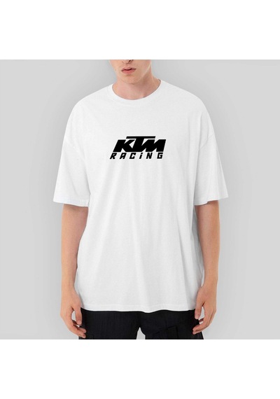 KTM Racing Black Logo Oversize Beyaz Tişört Beyaz