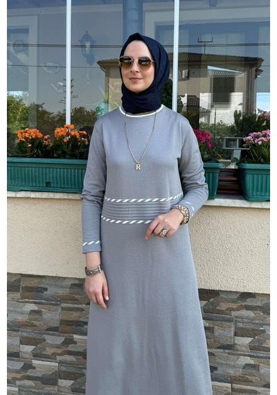 Rabia Şamlı Samanyolu Gri Triko Elbise Normal