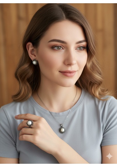 Markazit Hakiki İnci Gümüş Set Bronz