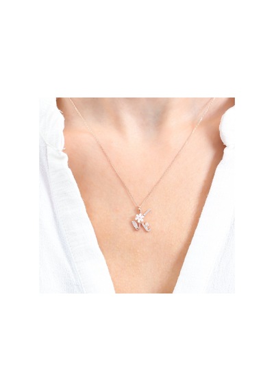 Mia vento Işıltılı Manolya Çiçeği K Harfi Gümüş Harfli Kolye Rose Gold
