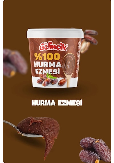 2'li Set Katkısız Doğal %100 Sade Hurma Ezmesi %100 Hurma Dolgusu 2kg Hurma Püresi 2 Adet