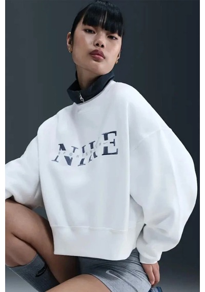 Nike Phoenix Fleece Crew Oversize Womens Sweatshirt Bol Kesim Bisiklet Yaka Kadın Sweatshirt Beyaz