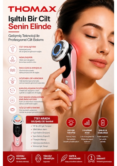 Yüz Sıkılaştırma Cihazı Kırışıklık Leke Giderme Ultrasonik Cilt Temizliği Peeling Cilt Bakım 7 Mod