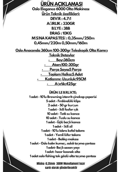 Oslo Elegance 6000 Oslo Anaconda 360cm 100-300gr Göl Ve Deniz Olta Seti Standart