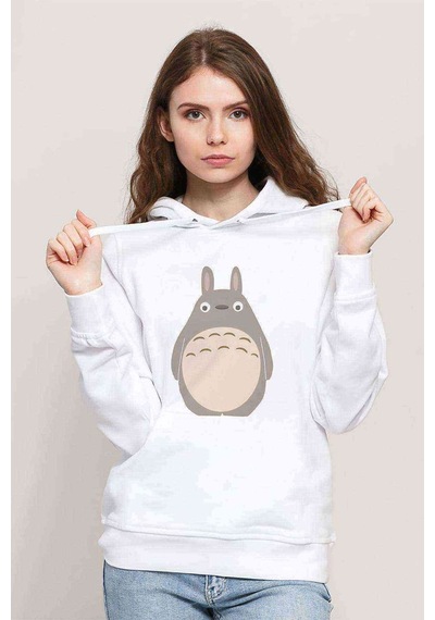My Neighbor Komşum Totoro Baskılı Beyaz Kadın Kapşonlu Sweatshir (534764951)
