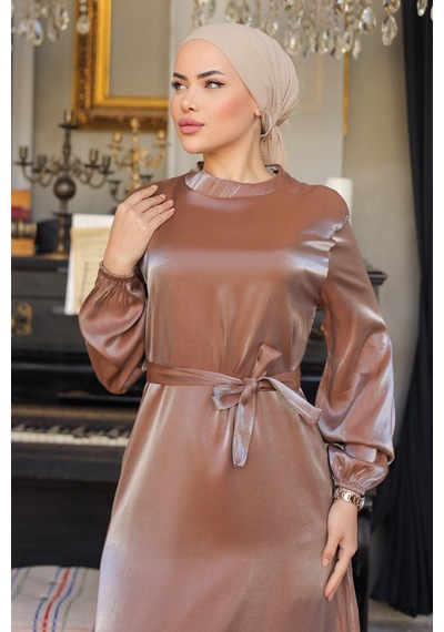 Bestenur Mirza Kemerli Elbise 810 - Kahve