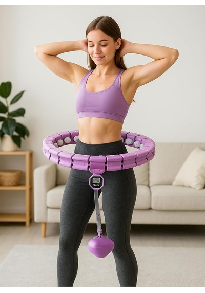 Akıllı Hula Hoop Çemberi 24 Bölüm Parça Mor Renk Fitness Spor Egzersiz Halkası Sayaçlı Mor Tek Ebat Genel