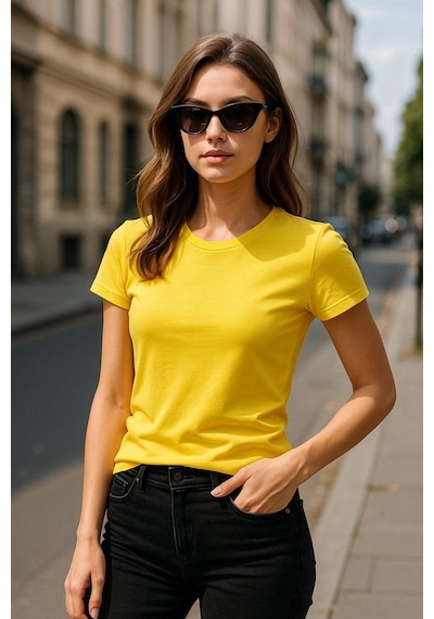Kadın %100 Organik Pamuklu Relaxed Yıkamalı T-shirt Bisiklet Yaka Kısa Kollu Kadın Basic Tişört Çok Renkli