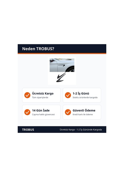 Trobus Çamurluk Havalandırma Venti Mercedes Tipi Uzun 2'li 32,5x9,8 Cm Parlak Siyah