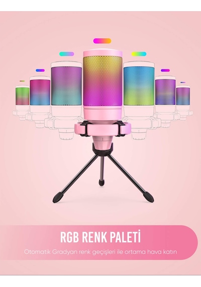 Fifine Ampligame A6v Rgb Usb Pembe Gaming Mikrofon A6vp