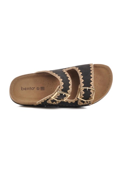 Bento 41001 Kadın Çift Toka İşlemeli Comfort Terlik Siyah