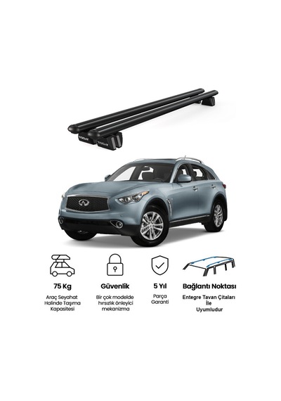 Pençe Infiniti Qx70 2014 Ve Sonrası Uyumlu Siyah Ara Atkı Port Bagaj Tavan Barı
