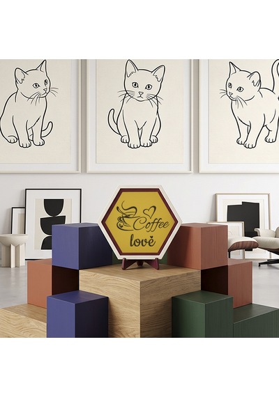 Şık Coffee Love Motifli Masaüstü Dekoratif Süsü Mutfak Tezgahınız İçin Modern Görünüm Sunan Zarif Aksesuar 10x10 Cm, Sarı