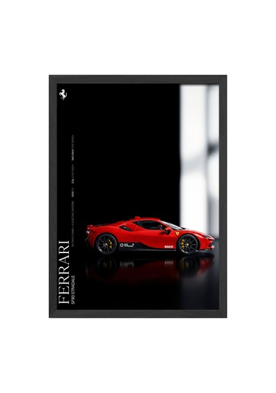 Ferrari Sf90 Stradale Siyah Ahşap Çerçeveli Poster, Dekoratif Araba Duvar Tablosu