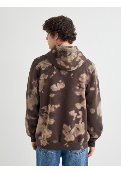 Koton Kapşonlu Sweatshirt Soyut Baskılı Uzun Kollu Kahverengi Desenli 4sam70140mk Kahverengi