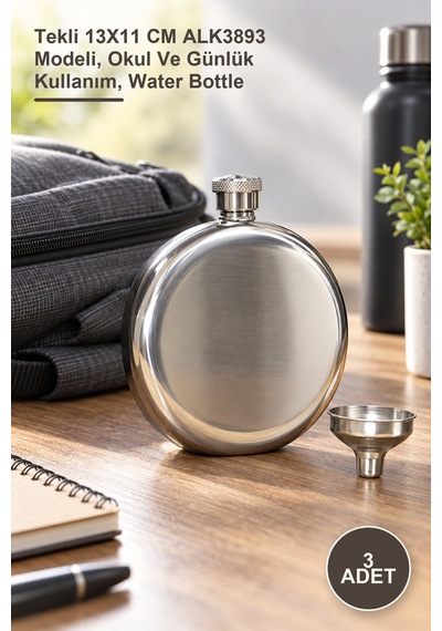 3 Adet Matara Tekli 13x11 Cm Alk3893 Modeli, Okul Ve Günlük Kullanım, Water Bottle Diğer