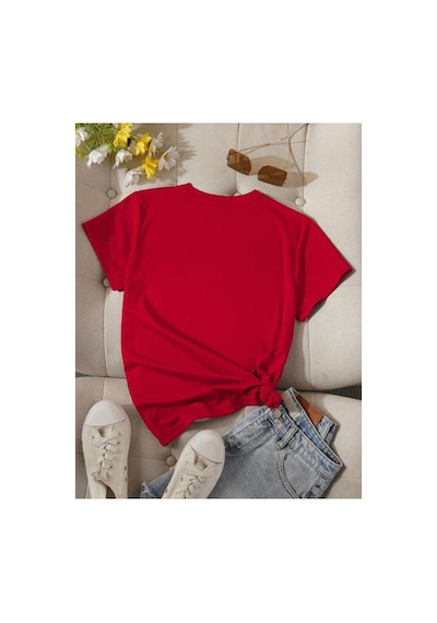 Medinenur Rome Italy Desen Baskılı Basic T-shirt Kırmızı