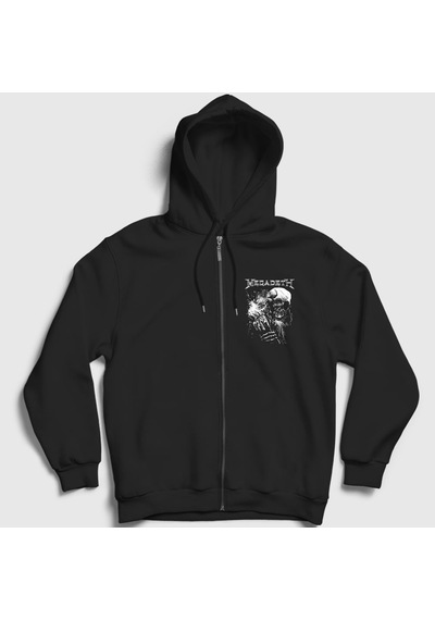 Presmono Unisex Dynamite Megadeth Fermuarlı Kapüşonlu Sweatshirt Siyah
