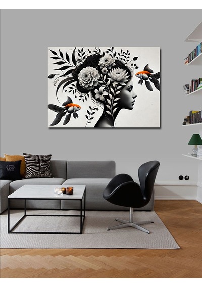 Kanvas Tablo Siyah Beyaz Kadın 50cmx70cm