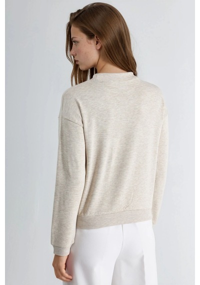 Hiccup Busem Baskılı Bisiklet Yaka Sweatshirt Krem Doğal