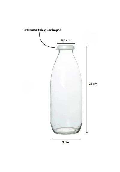 3 Adet 1 Litre Şeffaf Cam Sürahi Limonata, Süt, Ayran, Su Ve Meşrubat Şişesi Plastik Kapaklı Şişe