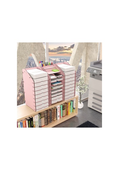 Design Otto Tower Masaüstü Organizer 10 Kat A4 Evrak Rafı 6 Renk Pembe - 90845809 Pembe