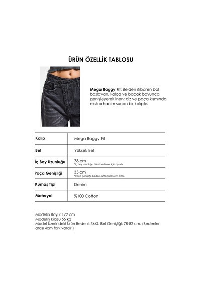 Itsbasic Kadın Füme 2s6-1 Mega Baggy Fit Kemer Detaylı Orta Bel Denim Jean