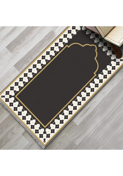 Evaşk Namazlık Dokuma Halı Kaymaz Muslumana Seccade80 x 130 Siyah EVASK802E66