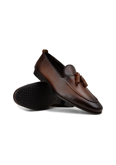 Deery Erkek Kahverengi Hakiki Deri Püsküllü Loafer - 01701mkhvc92