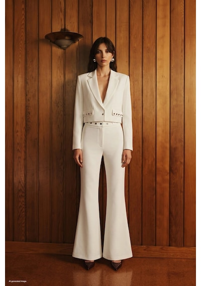 Sateen Sally İspanyol Paça Pantolon Ekru Beyaz
