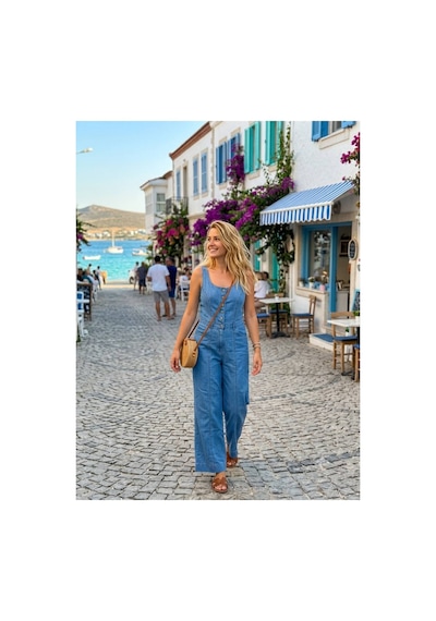 Zdnjeans Kadın Açık Mavi Düğme Detaylı Geniş Paça Jean Tulum