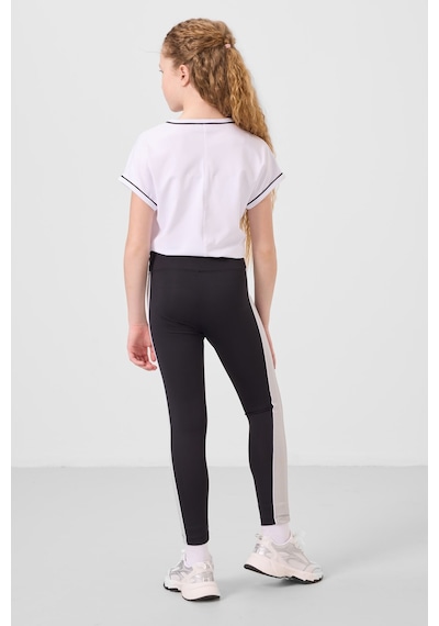 Tommylife Beyaz-siyah O Yaka Yan Şerit Detaylı Standart Fit Performans Kız Çocuk Tayt Takım - 75191 Beyaz - Siyah