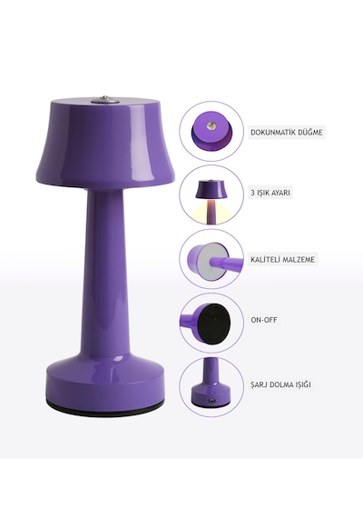 Zenlight Metal Dokunmatik Şarjlı Masa Lambası 320-5 Mor
