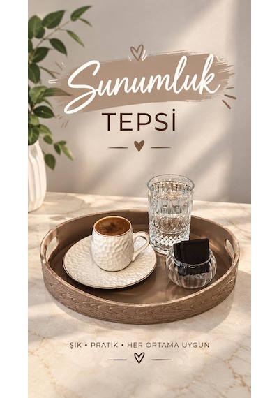 Sunumluk Tepsi / Ahşap Dokulu Dekoratif Tepsi