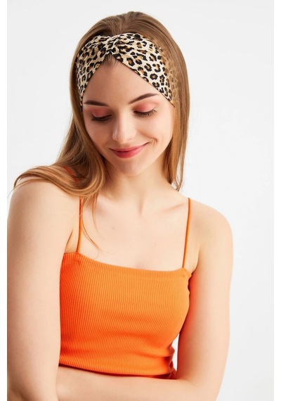 Kadın Çapraz Bağlamalı Pamuklu Penye, Kaymaz, Yumuşak, Esnek, Saç Bandı Bandana - Tek Ebat / Leopar Leopar
