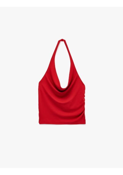 Koton Kolsuz Degaje Yaka Slim Fit Crop Bluz Kırmızı 6sal30005ık