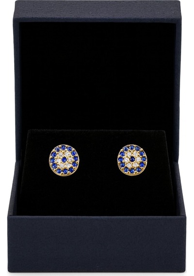 Çekirdekjewelry 925 Ayar Gümüş Minik Nazar Çivili Küpe Sarı