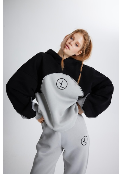 Holly Lolly Şardonlu 3 İplik Kumaş Oversize Kapişonlu Revenge Sweatshirt Gri