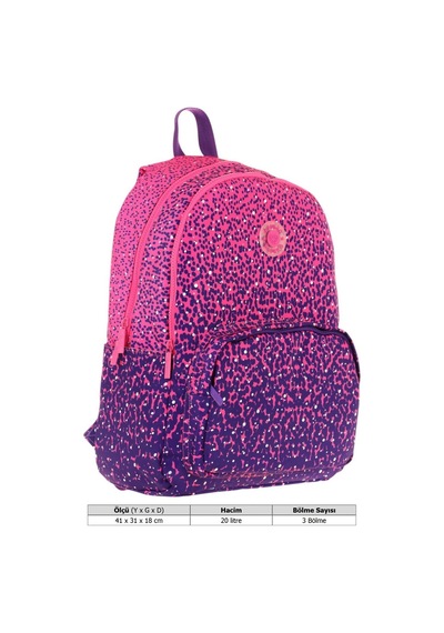 Kaukko Dots Kız Çocuk Üç Bölmeli İlkokul Ve Ortaokul Çantası - Mor Nokta Desenli - K1806 Mor