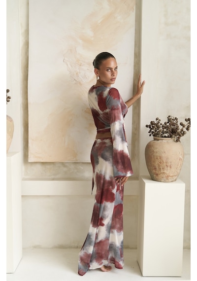 Mai Collection Mai Studios Co. Pnaisyonist Uzun Kol Bordo Crop Etek Takım Bordo