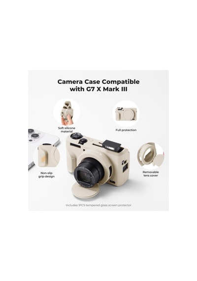 K&f Concept Canon G7x Mark Iıı Beige Krem Slikon Kılıf