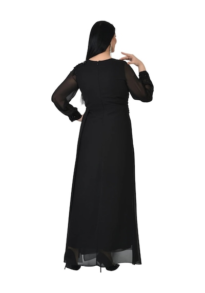 Lilas Xxl Kadın Büyük Beden Uzun Şifon Abiye Elbise 9573 Siyah