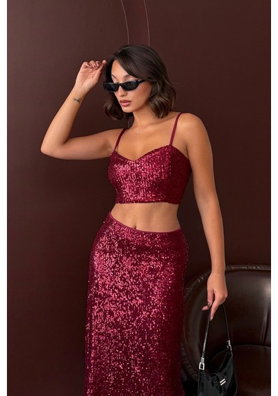 Verymoda Payetli Büstiyer - Parti Ve Davet Şıklığı F1979 Bordo