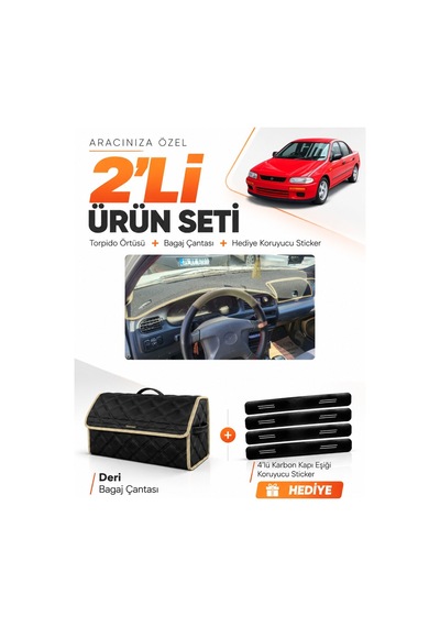 Mazda 323 Familia Kapaklı 1994-1998 Uyumlu Torpido Örtüsü + Deri Bagaj Çantası Seti - Siyah Bej