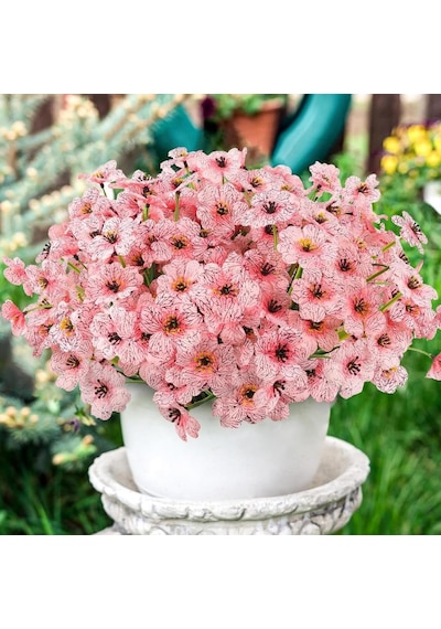 6lı Set Yapay Çiçek Sazlı Mine Pembe Renk 5 Dallı 33cm