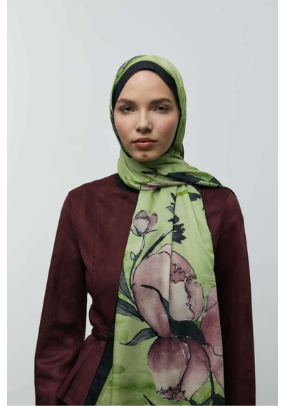 Moda Kaşmir Nileya Desen Pamuk Şal Siyah-yeşil