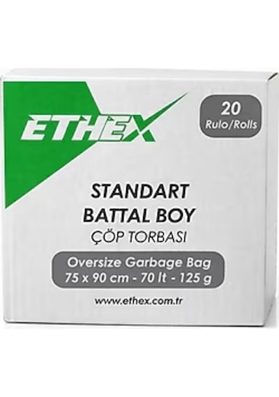 Ethex Battal Boy Siyah Renk Çöp Torbası 20 Paket - 75x90 Cm
